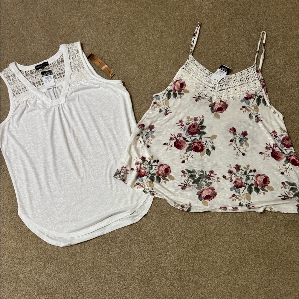Rue21 White and Floral Lace Tank Tops